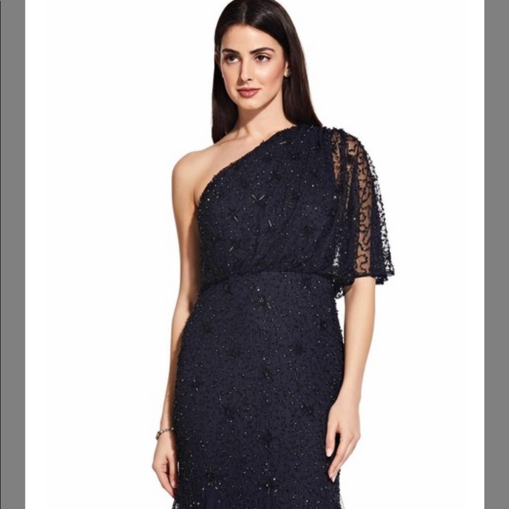 Adrianna Papell Beaded One Shoulder Formal Dress